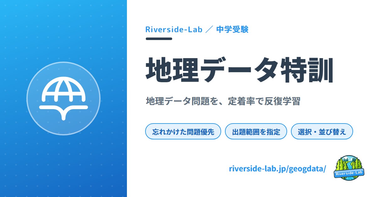 地理データ特訓 (中学受験) | 地理データ問題を、定着率で反復学習